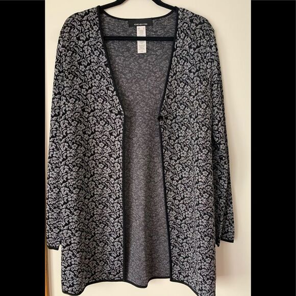 Jones New York black/silver grey, long cardigan, worn inside once, great shape,S - Picture 3 of 13